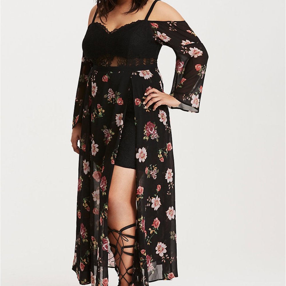 Torrid Floral Cold Shoulder Bustier Maxi Dress
